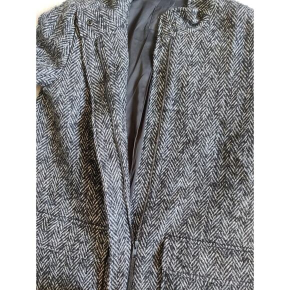 Theory Wool Blend Herringbone Coat Size S Black White Full zip Pockets - Picture 3 of 6